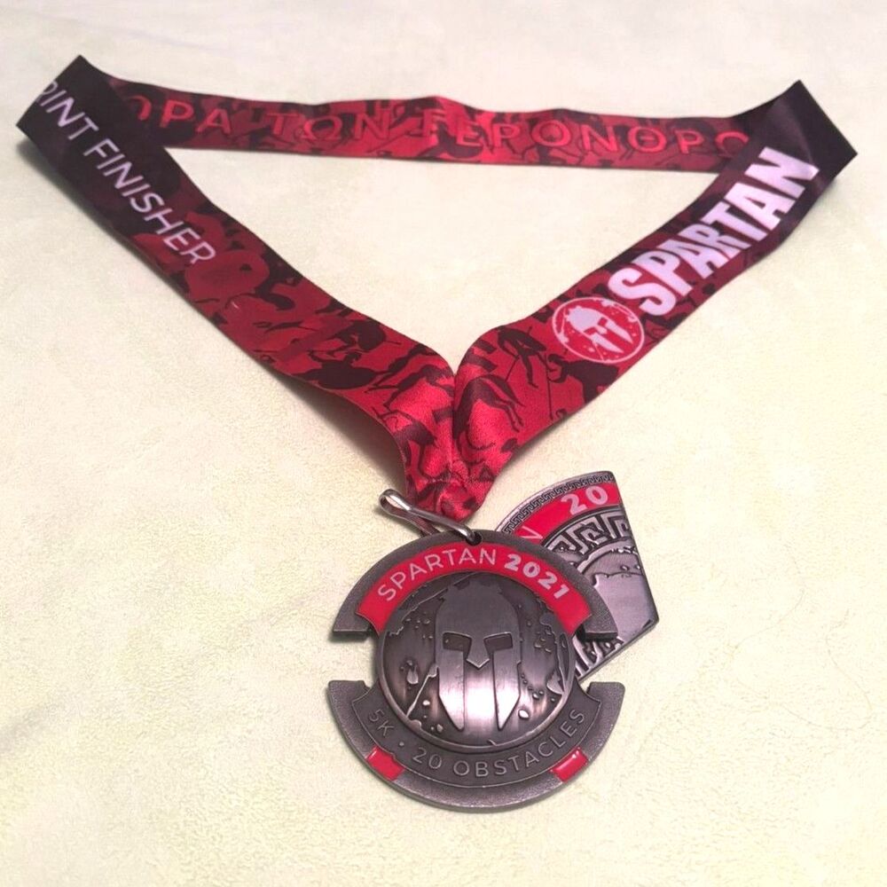 Spartan 2021 Sprint Finisher Medal w/ Sprint Trifecta Wedge & Ribbon